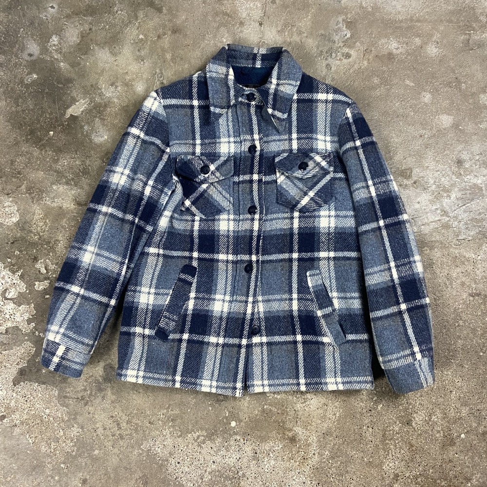Vintage 70s JCPenney Wool Jacket Size Small Blue Plaid Fleece Lined Coat